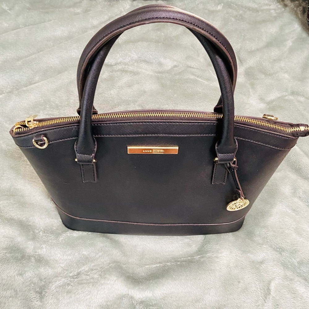 Leather Satchel with Gold Detail - Anne Klein